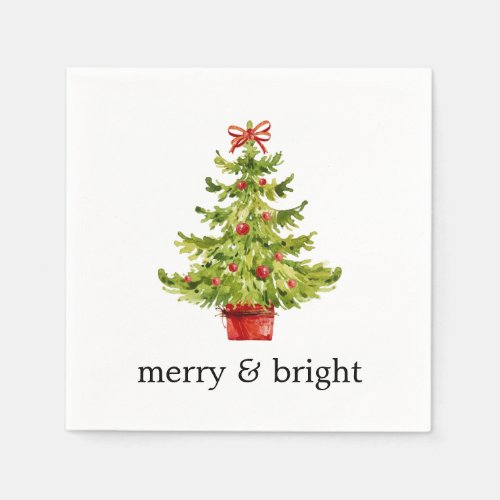Merry  Bright Watercolor Christmas Tree Paper Napkins