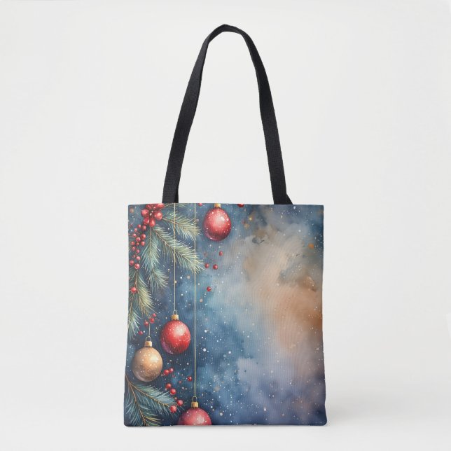 Merry & Bright Watercolor Tote Bag (Front)