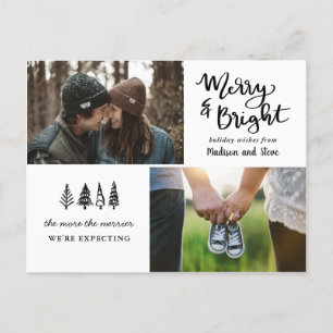 Merry & Bright   We Are Expecting Holiday Photo Postcard