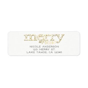 Merry & Bright White Gold Holiday Christmas Card Label