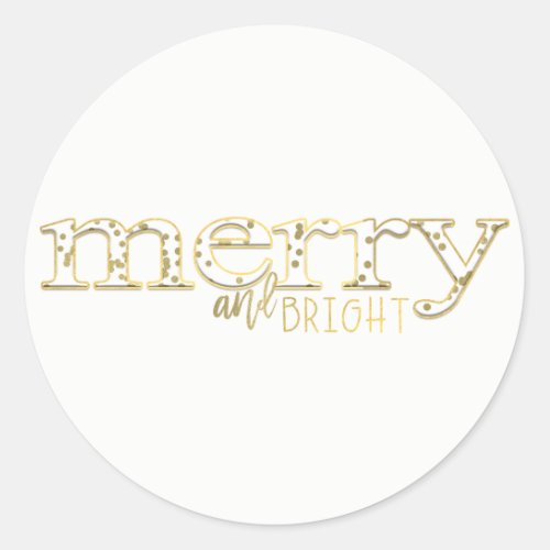 Merry  Bright White Gold Holiday Christmas Favor Classic Round Sticker