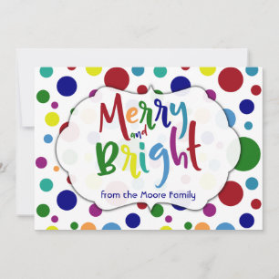 Merry & Bright with Colorful Words and Circles, 2 Holiday Card