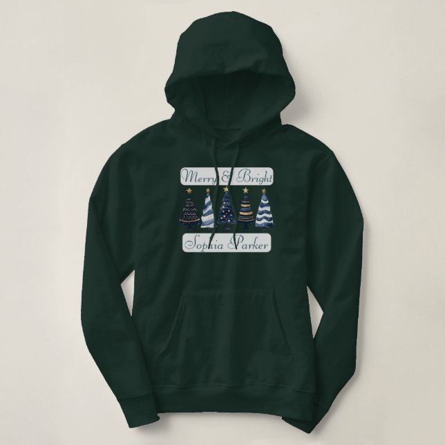 Merry & Bright with Funny Trees Holiday Customized Hoodie (Design Front)