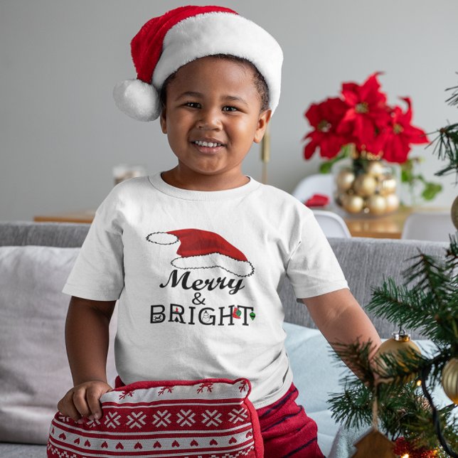Merry & Bright with Santa Hat Christmas, ZSPG Toddler T-shirt (Merry & Bright with Santa Hat Christmas, ZSPG Toddler T-shirt)