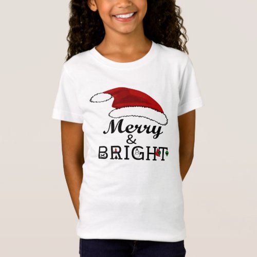 Merry  Bright with Santa Hat Xmas Girls ZSSPG T_Shirt