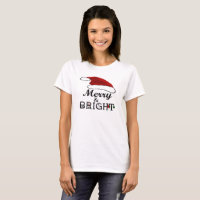 Merry & Bright with Santa Hat Xmas Women, ZSPG T-Shirt