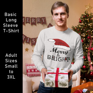 Merry & Bright with Santa Hat, ZSSPG Long Sleeve T-Shirt