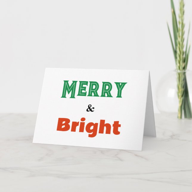 Merry & Bright Words Festive Minimalist Christmas Holiday Card (Front)