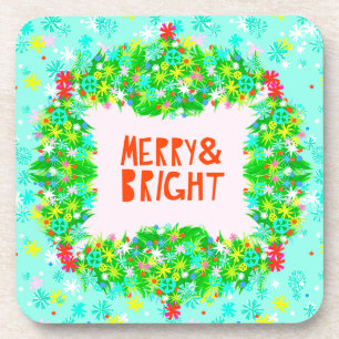Merry & Bright Wreath Beverage Coaster