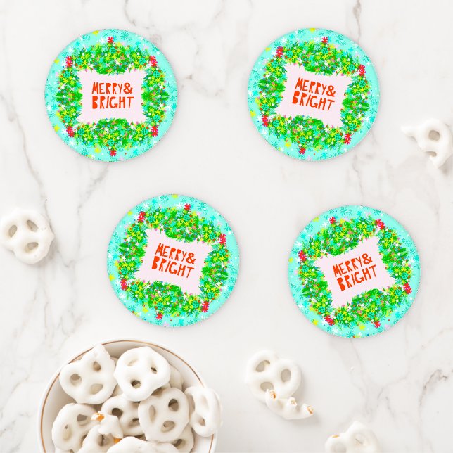 Merry & Bright Wreath Coaster Set (In Situ)
