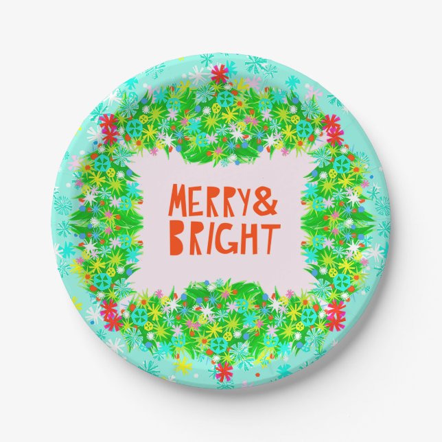 Merry & Bright Wreath Paper Plates (Front)