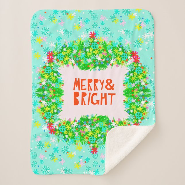 Merry & Bright Wreath Sherpa Blanket (Front)