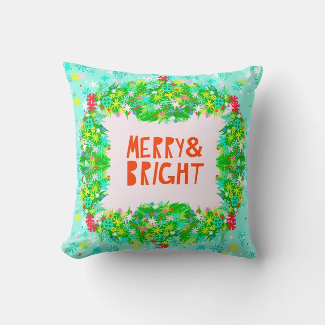 Merry & Bright Wreath Throw Pillow (Front)