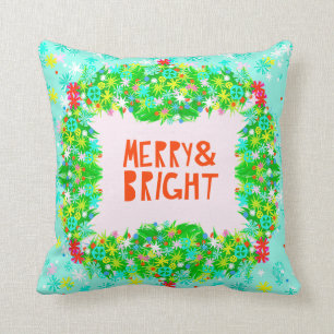 Merry & Bright Wreath Throw Pillow