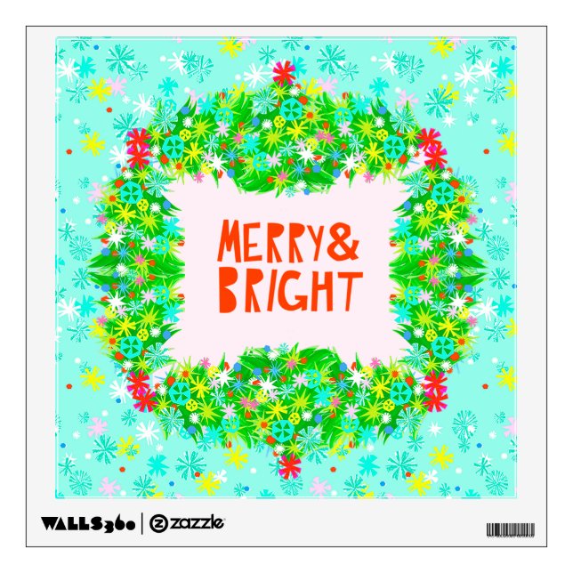 Merry & Bright Wreath Wall Decal (Front)