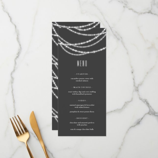 Merry & Bright Xmas Sparkling Lights Holiday Party Menu (Front/Back In Situ)