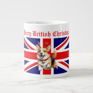 Merry British Christmas Corgi Reindeer Antlers Giant Coffee Mug