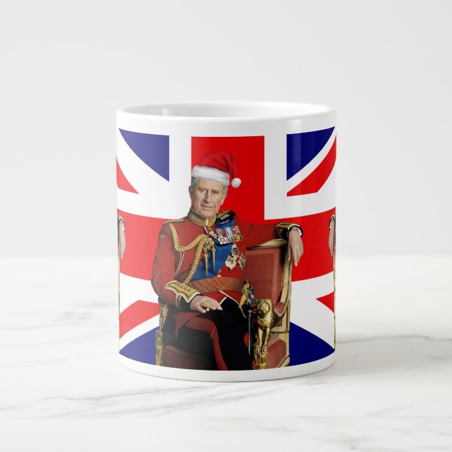 Merry British Christmas King Charles III  Giant Coffee Mug (Front)