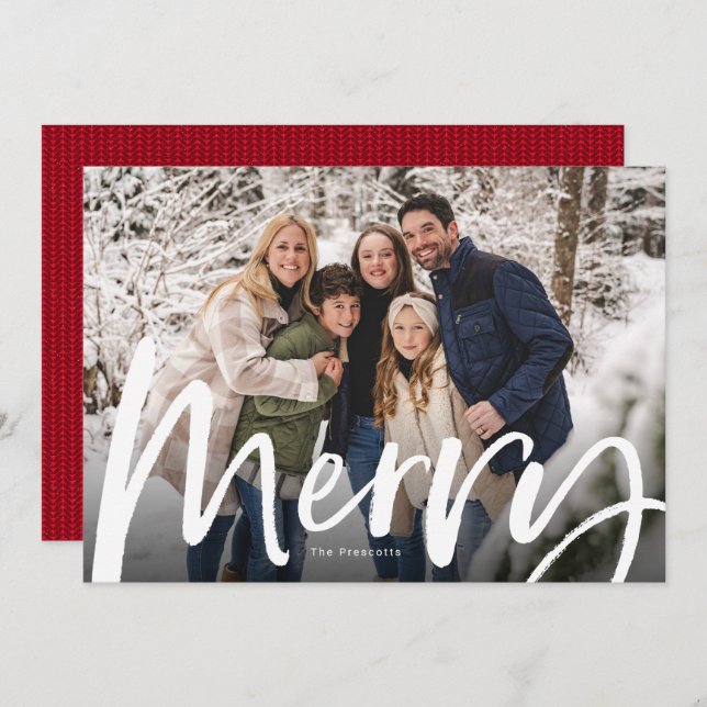 Merry brush script bold photo Christmas Holiday Card (Front/Back)