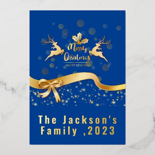 Merry brush script photo Christmas Foil Holiday Card (Front)