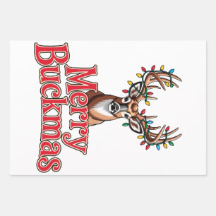 Merry Buckmas Deer Head Hunting Holiday Christmas Wrapping Paper Sheets