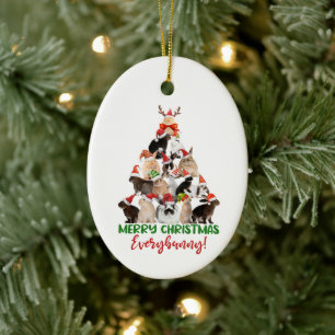 Merry Bunny Christmas Ceramic Ornament