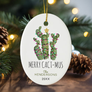 Merry Cact-mas Personalized Christmas Ceramic Ornament
