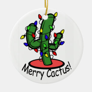 Merry Cactus Ceramic Ornament