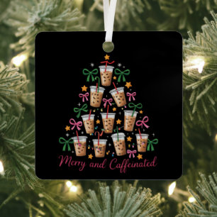 Merry & Caffeinated Xmas Coquette Coffee Latte Metal Ornament