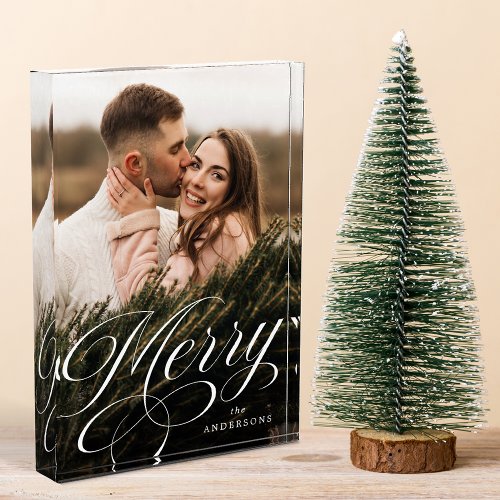 Merry Calligraphy Script Holiday Photo Block