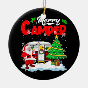 Merry Camper Christmas Santa Camper Camping Truck Ceramic Ornament