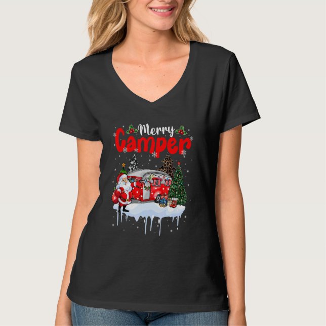 Merry Camper Christmas Santa Camper Camping Truck  T-Shirt (Front)