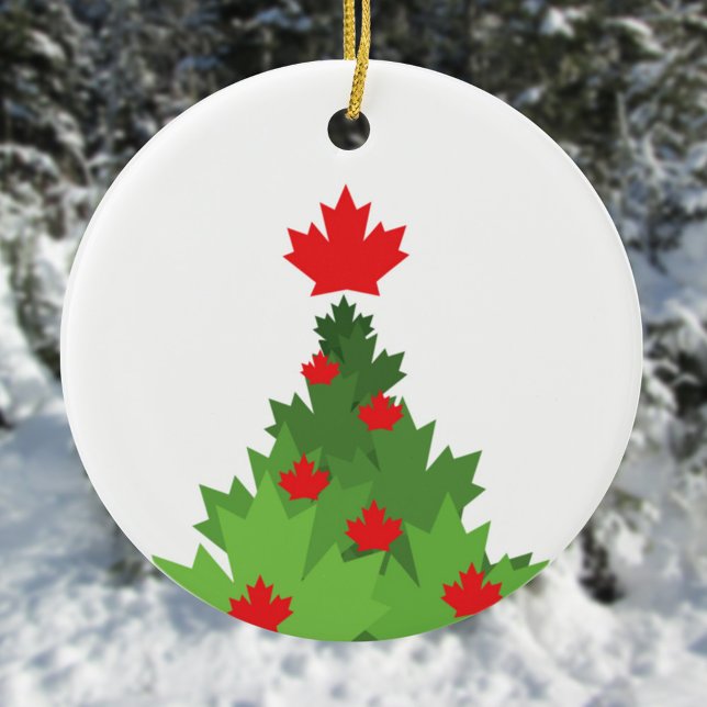 Merry Canadian Flag Christmas Tree Ceramic Ornament (Creator Uploaded)