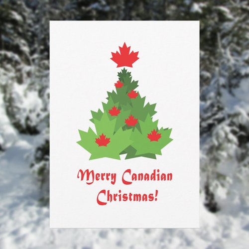 Merry Canadian Flag Maple Leaf Christmas Tree Holiday Card