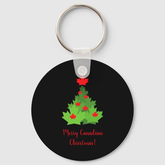 Merry Canadian Maple Leaf Flag Christmas  Keychain (Front)