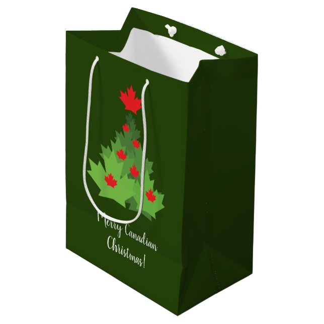 Merry Canadian Maple Leaf Flag Christmas Medium Gift Bag (Front Angled)