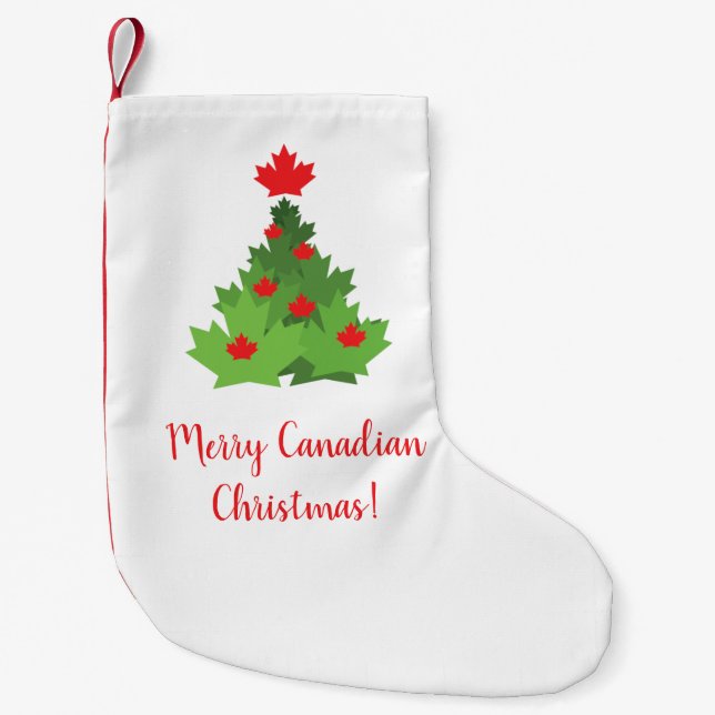 Merry Canadian Maple Leaf Flag Christmas Small Christmas Stocking (Front)