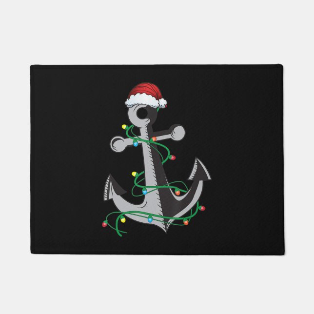 Merry Captain Santa Xmas Light Anchor Christmas Doormat (Front)
