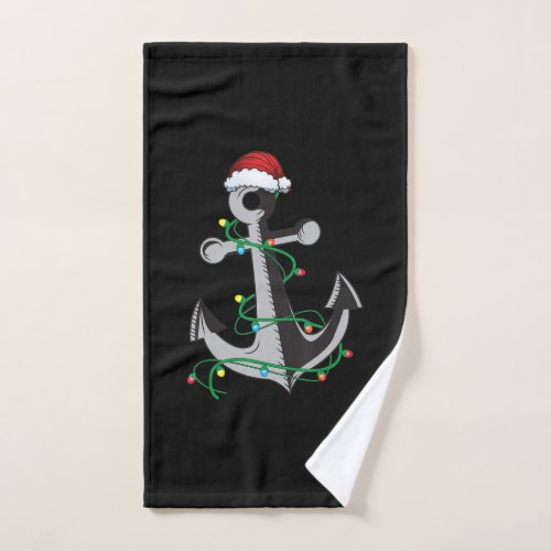 Merry Captain Santa Xmas Light Anchor Christmas Hand Towel