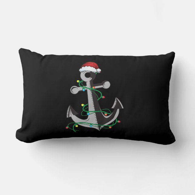 Merry Captain Santa Xmas Light Anchor Christmas Lumbar Pillow (Front)