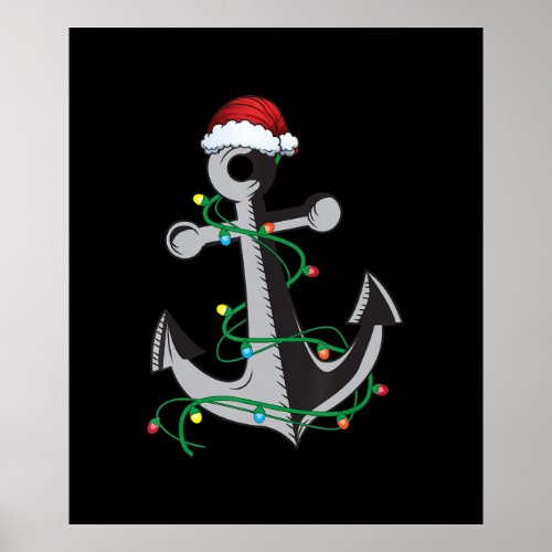 Merry Captain Santa Xmas Light Anchor Christmas Poster