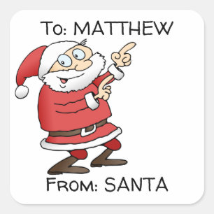 Merry Cartoon Santa Claus Pointing At Your Name Square Sticker