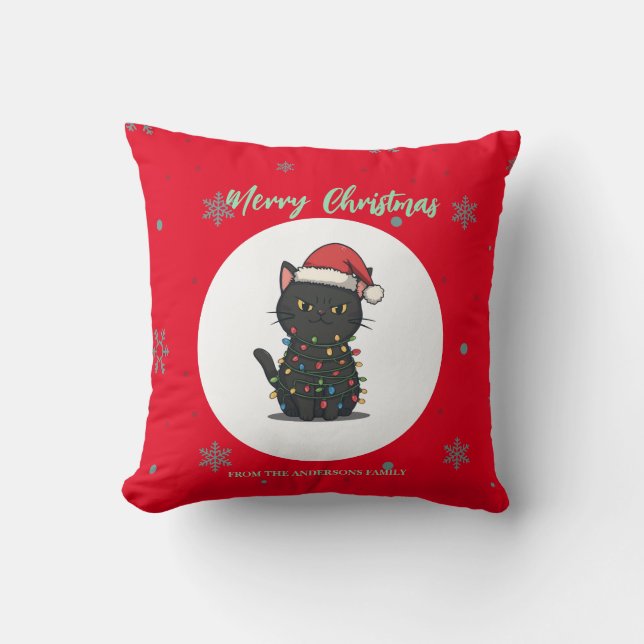 Merry cat christmas tree kitten CatMAS Snowflake Throw Pillow (Front)