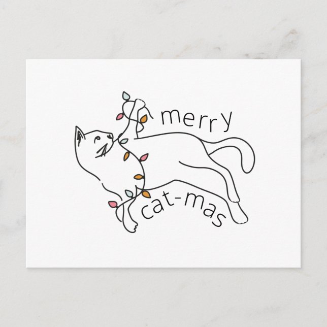 Merry Cat-mas Cat Christmas Light Holiday Postcard (Front)