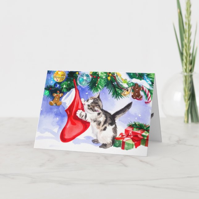 Merry Cat-mas Christmas Cute Adorable Kitten Xmas Holiday Card (Front)