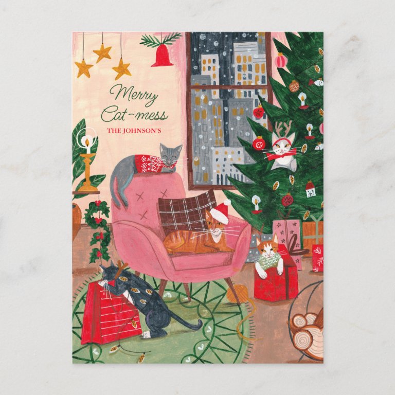 Merry Cat-mess cats Christmas Holiday Card
