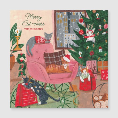 Merry Cat_mess cats Christmas magnetic card