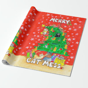 Merry Cat Mess wrapping paper by Nicole Janes