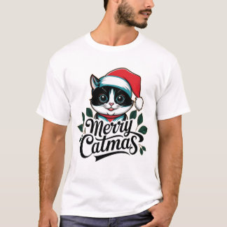Merry Catmas! Adorable Christmas Cat Holly Charm T-Shirt