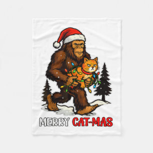 Merry Catmas Bigfoot And Lights Santa Hat Funny Ca Fleece Blanket